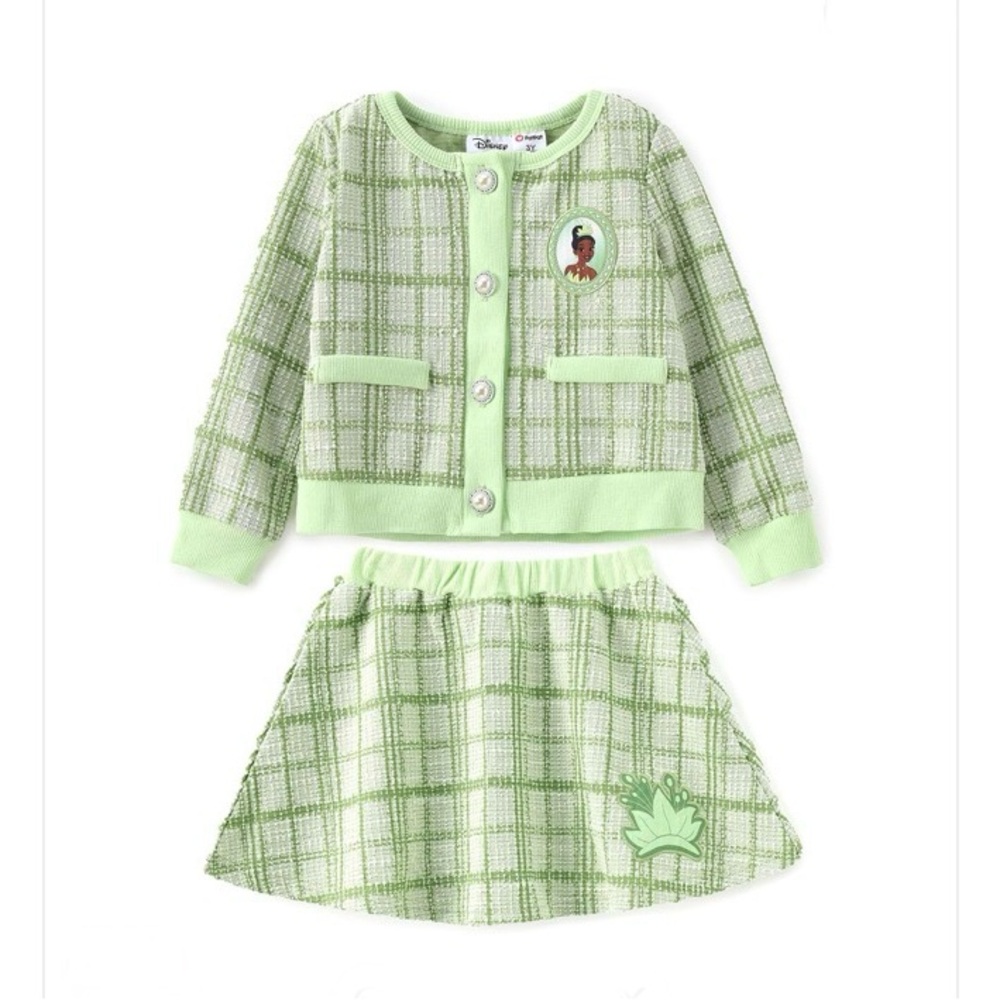 Disney Princess Tiana Girls Skirts Set Preppy Plaid Tweed Jackets and Skirts Set